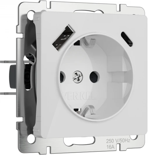 W1171741 Розетка с заземлением,шторками и USB Type A+С (белый акрил) Werkel W1171741 (a064014)