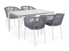 MAL-CM4T1-5-SET H-gray Обеденная группа на 4 персоны со стульями Марсель, каркас белый, роуп светло-серый 4SIS Малага MAL-CM4T1-5-SET H-gray