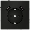 VLS040408 Розетка с заземлением, шторками и USBх2 (черный матовый) Voltum S70 VLS040408