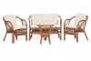 12107 КОМПЛЕКТ " NEW BOGOTA " ( диван + 2 кресла + стол со стеклом ) /с подушками/ walnut (грецкий орех) (ротанг)