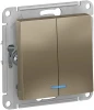 ATN000553 Выключатель встраиваемый двухклавишный с подсветкой (шампань) Systeme Electric AtlasDesign ATN000553