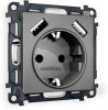 MA659010 Комплект механизма Ambrella Volt электрической розетки ALFA MA659010 Антрацит серый 2USB A+A 18W быстрая зарядка с заземлением и шторками 2P+E 16A-250V QUANT