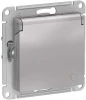 ATN000346 Розетка встраиваемая с заземлением, шторками и крышкой (алюминий) Systeme Electric AtlasDesign ATN000346