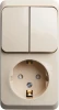 BPA16-202K Розетка накладная с заземлением с двухклавишным выключателем (кремовый) Systeme Electric BPA16-202K