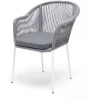 LIO-CH-st001 W Mua H-grey(H-gray) "Лион" стул плетеный из роупа, каркас из стали белый муар, роуп светло-серый круглый, ткань светло-серая 4SIS арт.УТ-00009446