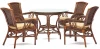 7832 Комплект обеденный "ANDREA" (стол со стеклом + 4 кресла подушки) Pecan Washed (античн. орех), Ткань рубчик, цвет кремовый Tetchair ANDREA 7832