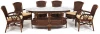 9031 Комплект обеденный "ANDREA GRAND" (стол со стеклом+6 кресел+ подушки) Pecan Washed (античн. орех)