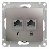 GSL001285 Розетка встраиваемая телефонная RJ-11 + Ethernet RJ-45 (платина) Systeme Electric Glossa GSL001285