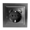 50078 Розетка с заземлением и USB Type A+С (черный) Stekker Эрна 50078
