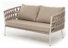DIE-S-2-001 W Mua beige(beige15052) OLD "Диего" диван 2-местный плетеный из роупа, каркас алюминий белый муар, роуп бежевый круглый, ткань бежевая 052 4SIS арт.УТ-00010340