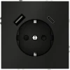 VLS040508 Розетка с заземлением, шторками и USB Type A+С (черный матовый) Voltum S70 VLS040508