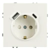 50217 Розетка с заземлением и шторками с USB Type A+С (белый фарфор, soft touch) Stekker Эмили 50217