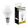 25801 Лампочка светодиодная шар белая колба E14 9 Вт 2700K теплое белое свечение Feron 25801