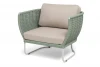 FID-A-002 RAL7035 Mua T-green4204(beige160) "Фиджи" кресло плетеное из роупа, каркас алюминий светло-серый (RAL7035) муар, роуп зеленый (4204) круглый tex, ткань Mossle бежевая 4SIS УТ-00011988