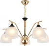 2123/5P Подвесная люстра Escada Actinidia 2123/5P 5x40Вт E27, металл/стекло, черный/дерево, белый матовый плафон (220V, на цепи)