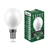 55035 Лампочка светодиодная шар белая колба E14 7 Вт 4000K нейтральное белое свечение Feron 55035