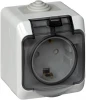 PA16-044C Розетка накладная с заземлением, шторками и крышкой (серый) IP44 Systeme Electric Этюд PA16-044C