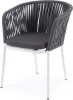 BOR-CH-001 W SH grey(D-gray019) "Бордо" стул плетеный из роупа, каркас алюминий белый шагрень, роуп серый 15мм, ткань темно-серая 019 4SIS арт.УТ-00002407