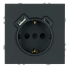 50218 Розетка с заземлением и шторками с USB Type A+С (черный уголь, soft touch) Stekker Эмили 50218