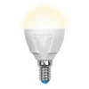 LED-G45-6W/WW/E14/FR/DIM PLP01WH картон Лампочка светодиодная шар белая E14 6W 3000K Uniel LED-G45-6W/WW/E14/FR/DIM PLP01WH