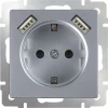 WL06-SKGS-USBx2-IP20 Розетка встраиваемая с заземлением, шторками и двумя USB Werkel, серебро