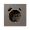 FD5501USB-25PTM Розетка со шторками с USB Type A+С (тауп soft touch) Jasmart FD FD5501USB-25PTM