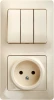 GSL000276 Розетка встраиваемая с заземлением с трехклавишным выключателем (бежевый) Systeme Electric GSL000276