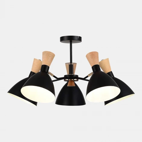 Потолочная люстра на штанге Evoluce SLE1256 SLE1256-402-05 Черный/Черный, Светлое дерево, Золотистый E14 5*40W (220V)