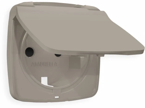 Лицевая панель Ambrella Volt OMEGA (Серо-бежевый матовый) для электрической розетки с/з со шторками и крышкой IP44 QUANT OP3680