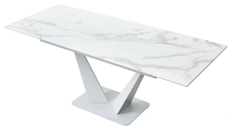 Стол Ниагара 140 БЕЛЫЙ МРАМОР, стекло / БЕЛЫЙ,