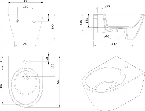 Биде подвесное Sanindusa Sanlife 136450