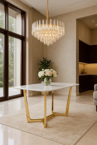 Стол обеденный Ланс DT-2852XS, 120х80х75 см, белый мрамор Статуарио/глянцевое золото