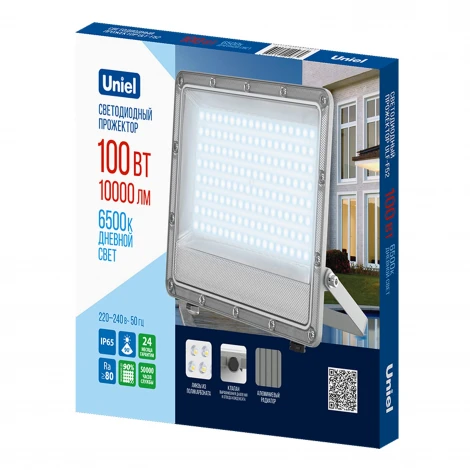 Прожектор светодиодный 6500K угол 90 градусов серый Uniel ULF-F52D-100W/6500K IP65 200-240V GREY