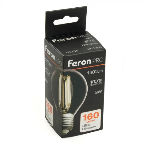 Лампа светодиодная филамент G45 шар 8W 175-265V E27 4000К Feron LB-1708 51254