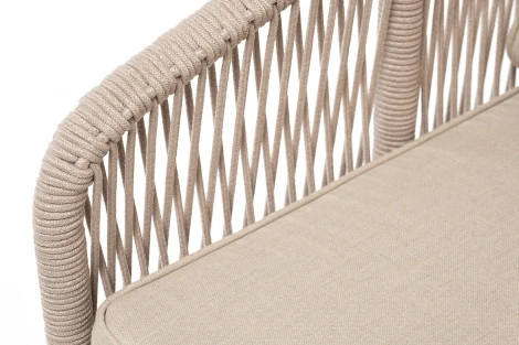 "Канны" кресло плетеное из роупа, каркас алюминий белый муар, роуп бежевый круглый, ткань бежевая 15052 4SIS арт.УТ-00009982