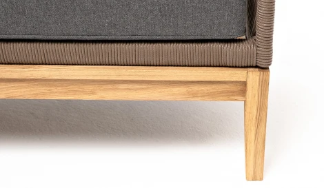 "Канны" диван 2-местный плетеный из роупа, основание дуб, роуп коричневый круглый, ткань темно-серая 027 4SIS арт.УТ-00006830