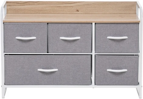 Комод Leset Ноа широкий, Каркас Белый, Светло-серый (Сталь,Искусственный лен/Белый) арт.2500000183478