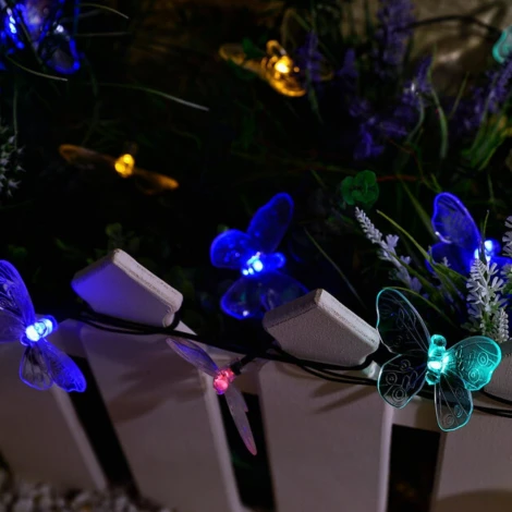 Садовая гирлянда на солнечной батарее "Бабочки", 20 светодиодов, разноцветный свет, 1*АА Ni-Mh аккумулятор в/к. IP44 Uniel USL-S-129/PT4000 BUTTERFLIES
