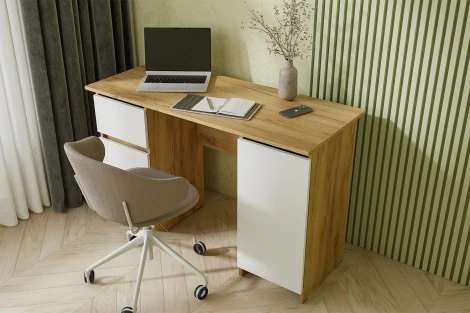 Стол письменный Арника 120 см Денвер, Дуб золотой, белый шагрень