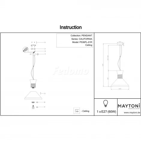 Подвесной светильник Maytoni California P536PL-01R