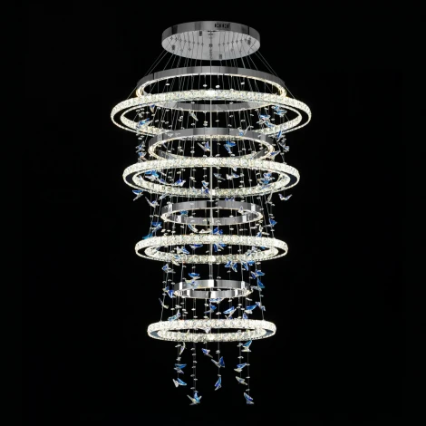 Подвесная люстра каскадная Citilux Etera CL322090 (регулировка яркости, LED, подвески, пульт управления, на тросе, кольцо, бабочки)