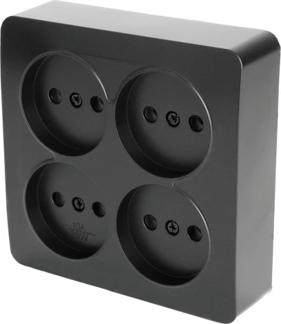 Розетка 4-х местная без заземления (черный матовый) Stekker София 49508