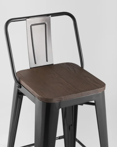 Стул полубарный Stool Group TOLIX WOOD со спинкой черный глянцевый УТ000000843