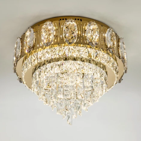 Потолочная люстра светодиодная хрустальная с пультом и управлением смарфоном с регулировкой цветовой температуры и яркости LED4U LED4U L9438-500 GD с УД