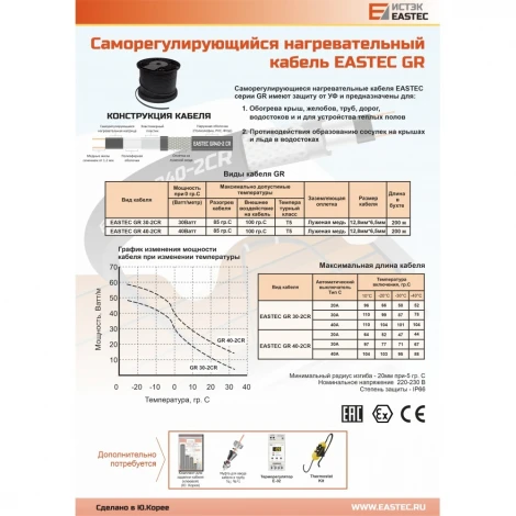 Саморегулирующийся греющий кабель EASTEC GR 40-2 CR