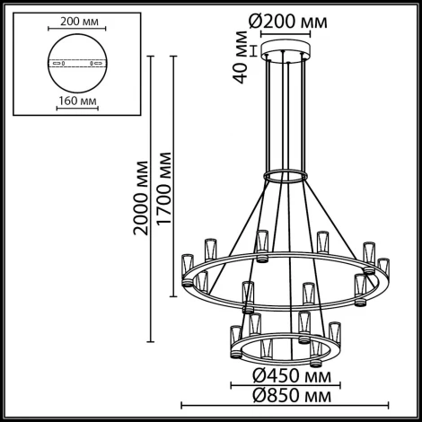 Подвесная люстра Odeon Light Defance 7143/110L черный gun powder/акрил/металл IP20 LED 93W 5960Лм 3000K 220V