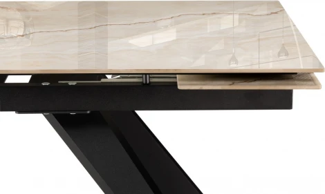 Стеклянный стол Морсби (Морсби 140(200)х80х80 butterfly onyx beige / черный) Woodville арт.588049