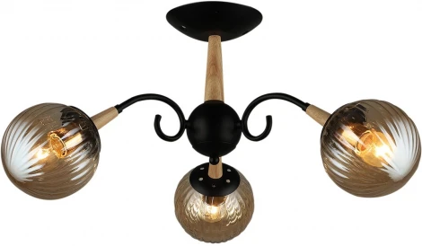 Потолочная люстра на штанге Reluce 04886-0.3-03 BK+WOOD (220V, шар)