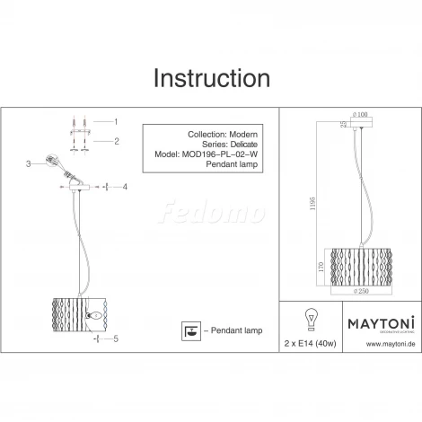 Подвесной светильник Maytoni Delicate MOD196-PL-02-W