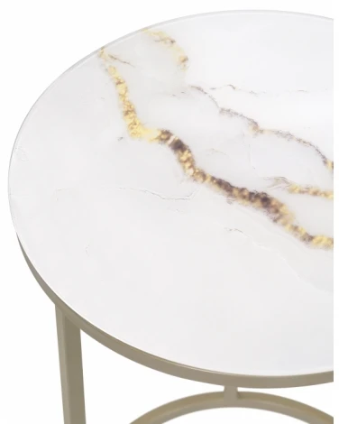 Журнальный столик Woodville Иберис круглый белый / золото 500012